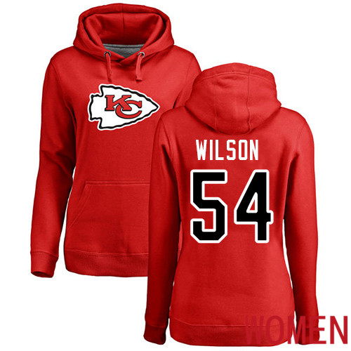 Women Kansas City Chiefs #54 Wilson Damien Red Name and Number Logo Pullover NFL Hoodie Sweatshirts